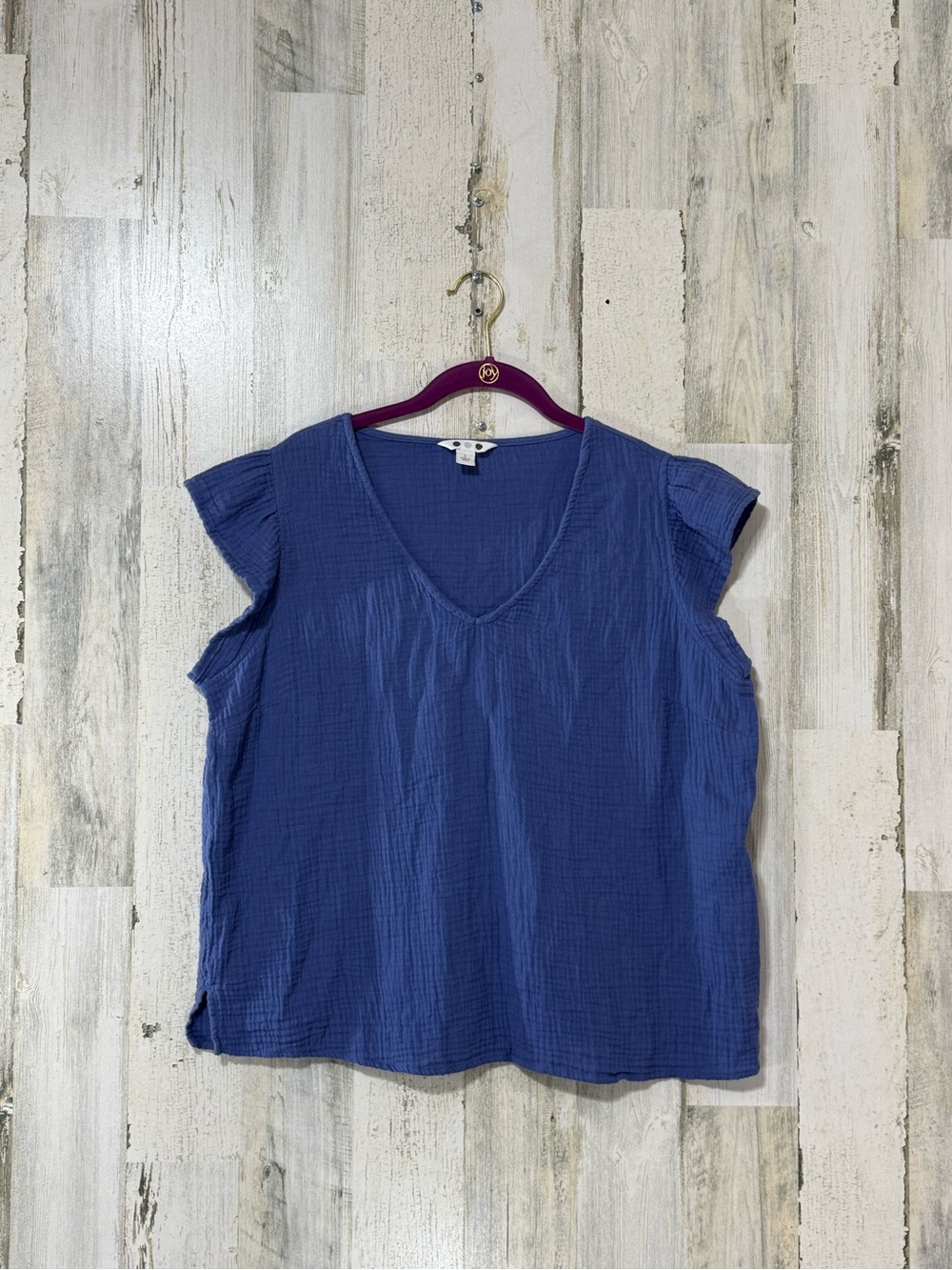Three Dots Indigo Blue V-Neck Short Sleeve Blouse